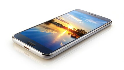 Smartphone with Landscape Image on White Background