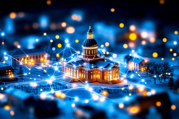 A model of a building with a dome on top of it surrounded by lights