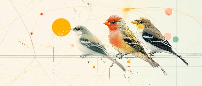 Graphical chart illustrating speciation across isolated islands comparing finches from each location with vibrant visuals and topographical maps displayed against a clear airy sky backdrop