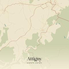 Fototapeta premium Vintage map of Attigny, France.