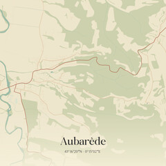 Vintage map of Aubar&egrave;de, France.