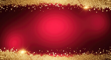 Glittery gold stars border red background, festive design concept