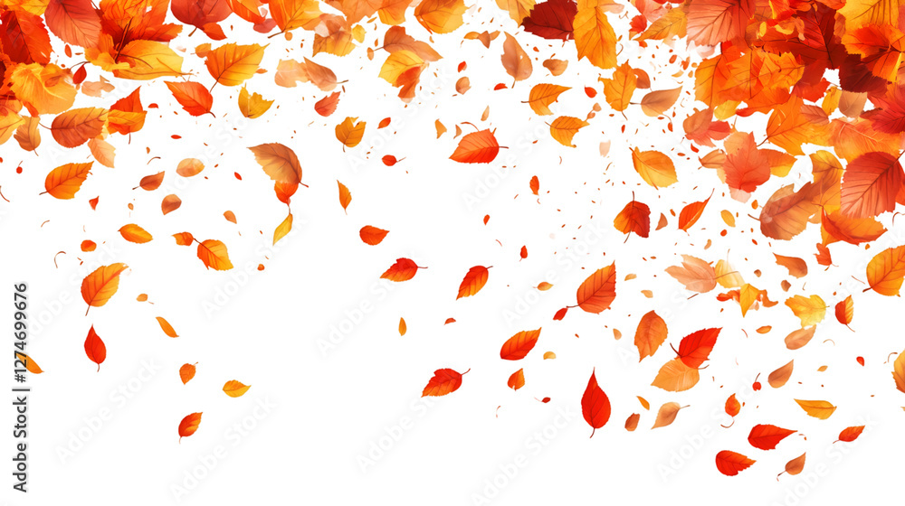 Aufkleber realistic autumn leaves falling from the top creating a seasonal decoration on a transparent backgro