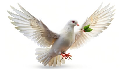 Fototapeta premium White Dove with Olive Branch on White Background
