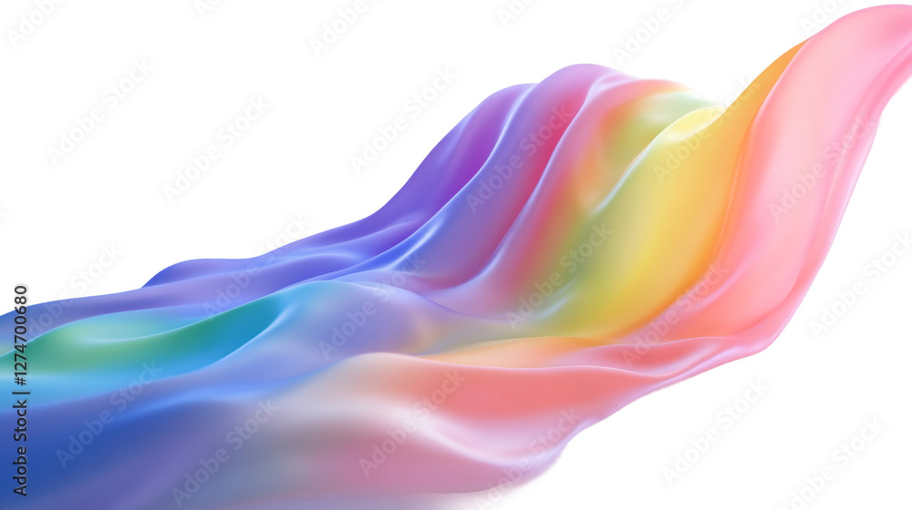 Poster colorful and vibrant fabric flowing and waving with transparent background, perfect for design proje