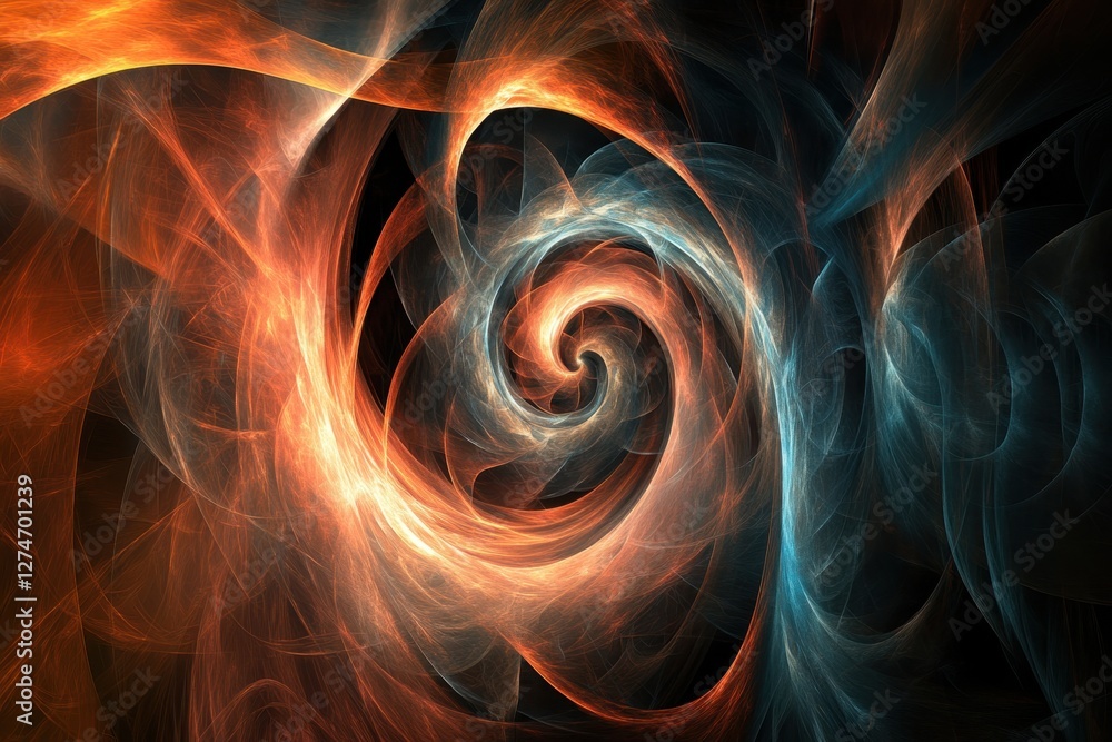 Poster swirling patterns of orange and blue create mesmerizing abstract art in digital form
