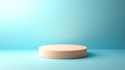 Simple cylindrical podium in pastel peach on a soft gradient blue background