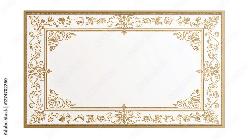 Poster Golden floral border creating an elegant frame on a transparent background, perfect for adding a touch of sophistication to designs