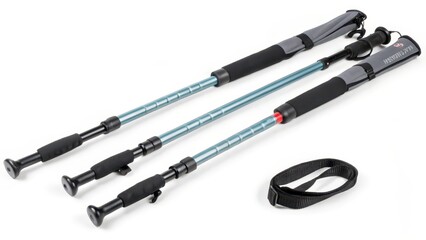 Collapsible Trekking Poles Set on White Background