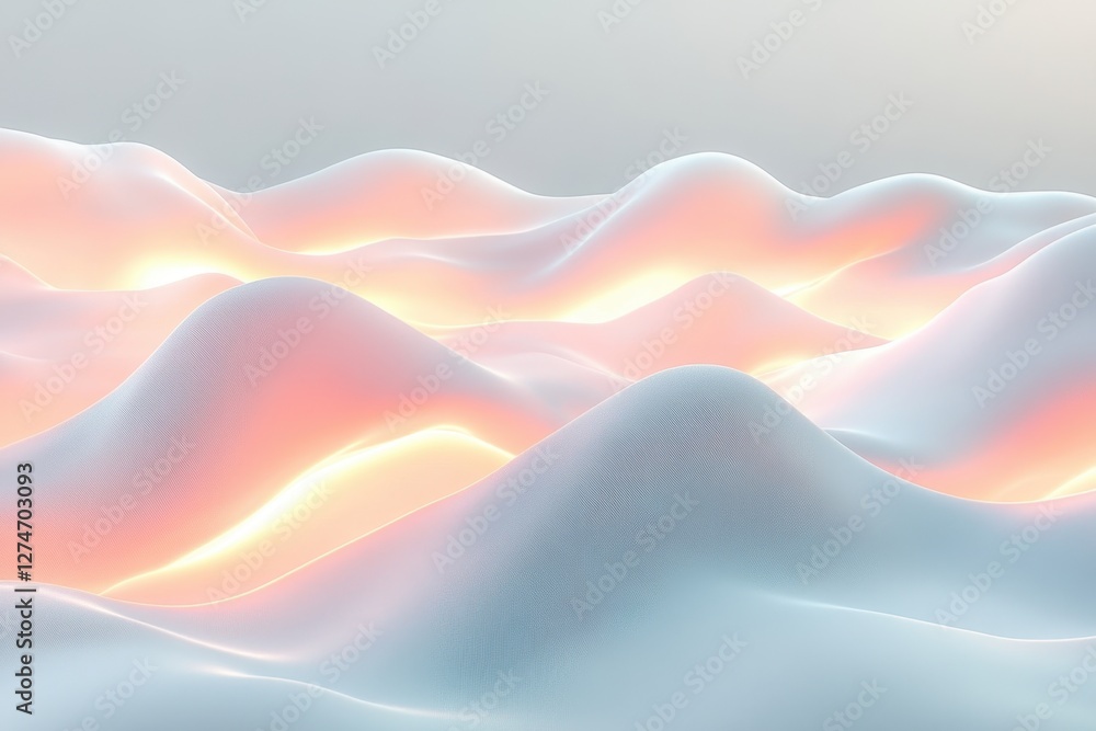 Poster soft waves of light create an ethereal landscape with gentle curves and luminous glow