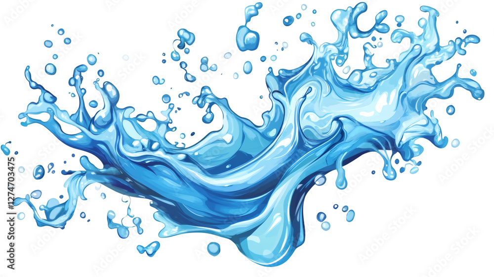 Poster flowing water splashing with transparent background, perfect for any project related to freshness an