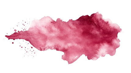 Abstract pink and red watercolor stain spreading on transparent background, ideal for adding a touch of color to designs