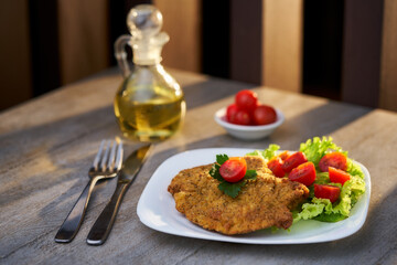 Golden Chicken Schnitzel with Fresh Salad