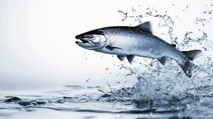 a salmon fish leaping out of the water, showcasing its powerful motion and natural beauty, highlighting the energy and agility of this remarkable aquatic
