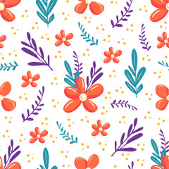 Abstract flowers seamless pattern. Vector clipart, illustration with isolated background.