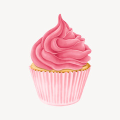 Strawberry cupcake, delicious bakery dessert illustration