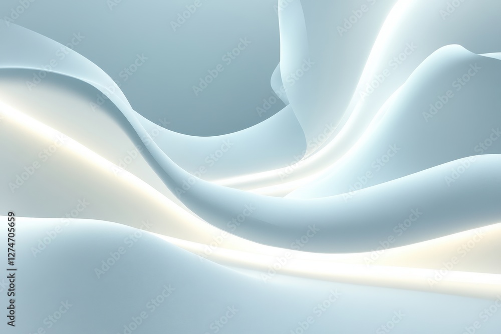 Poster soft white waves flow gently under soft light in a serene and calming environment