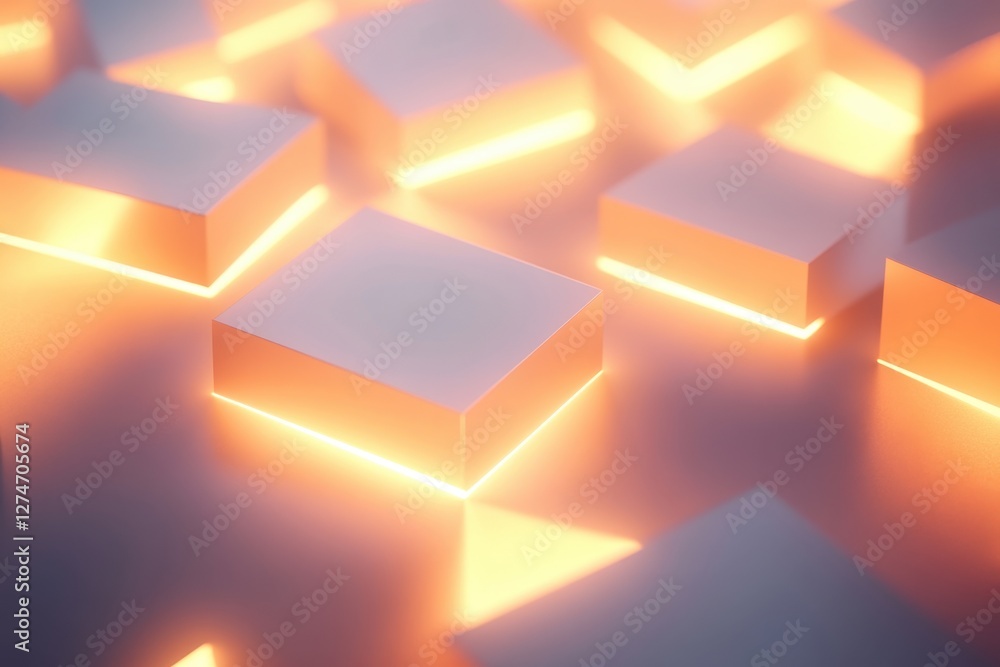 Poster illuminated geometric shapes create a captivating visual display in a dimly lit environment