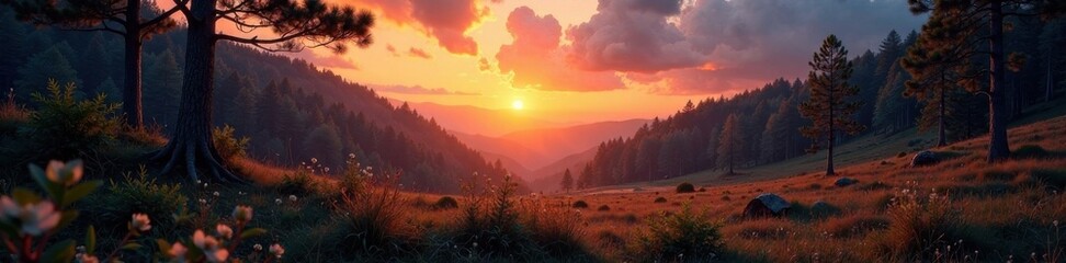 Earthy forest landscape at dusk, trees, forest, organic