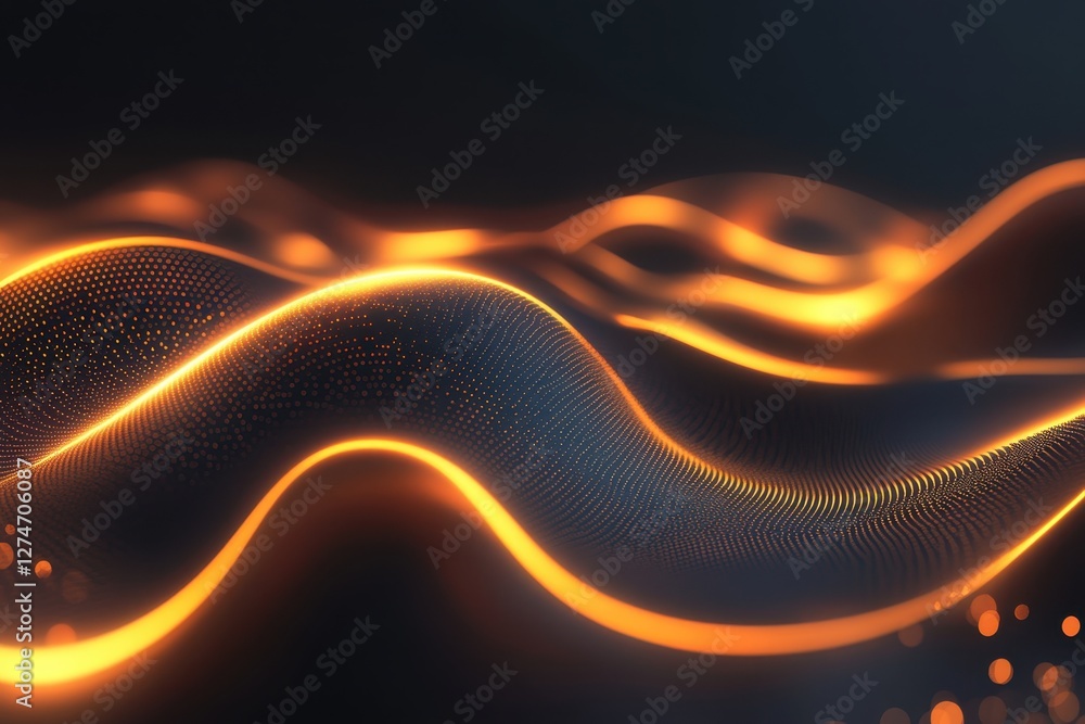 Poster abstract visualization of glowing waves with a dark background in futuristic design