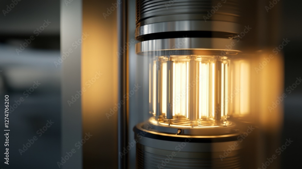 Poster artistic representation of a capacitor component glowing softly in a futuristic style.