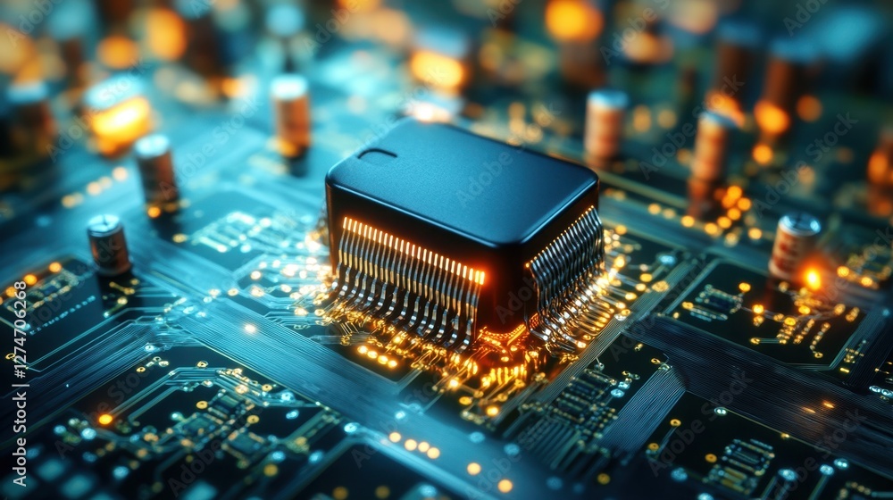Poster artistic representation of a resistor component glowing softly in a futuristic style.