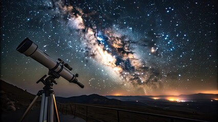 Night Sky with Milky Way and Telescope for Stargazing