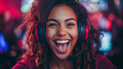 Black Female Gamer Celebrating Victory