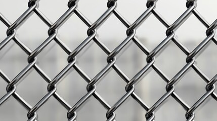 Naklejka premium Close-up of metal chain-link fence with blurred background in urban setting