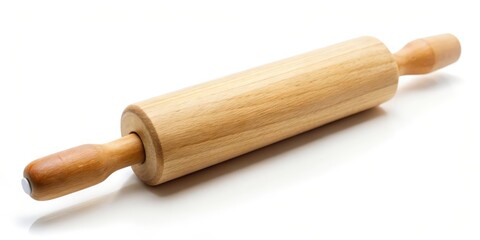 Wooden Rolling Pin on White Background