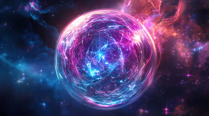 Obraz premium Glowing orb mystical energy sphere abstract art. Holographic Sacred Symbols. Illustration