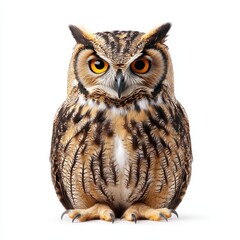 Obraz premium A close-up of an owl, isolated on a white background, showcasing its intense gaze and detailed feathers, highlighting the beauty of this majestic bird of prey.