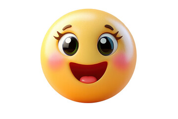  Yellow emoji with big sparkling eyes, wide open mouth, joyful expression, rosy cheeks, cheerful style, isolated on transparent background