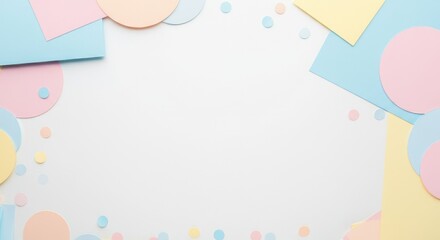 Colorful pastel paper circles and shapes on white background