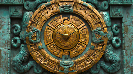 Obraz premium magnificent aztecstyle grandfather clock stone