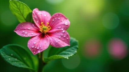 Obraz premium bountiful dewdrops that adorned leaves and petals created a glistening , showcasing plentiful vegetation and nature's morning adornment