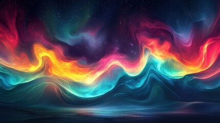 Obraz premium Vibrant colorful abstract waves under starry night sky in ethereal cosmic landscape