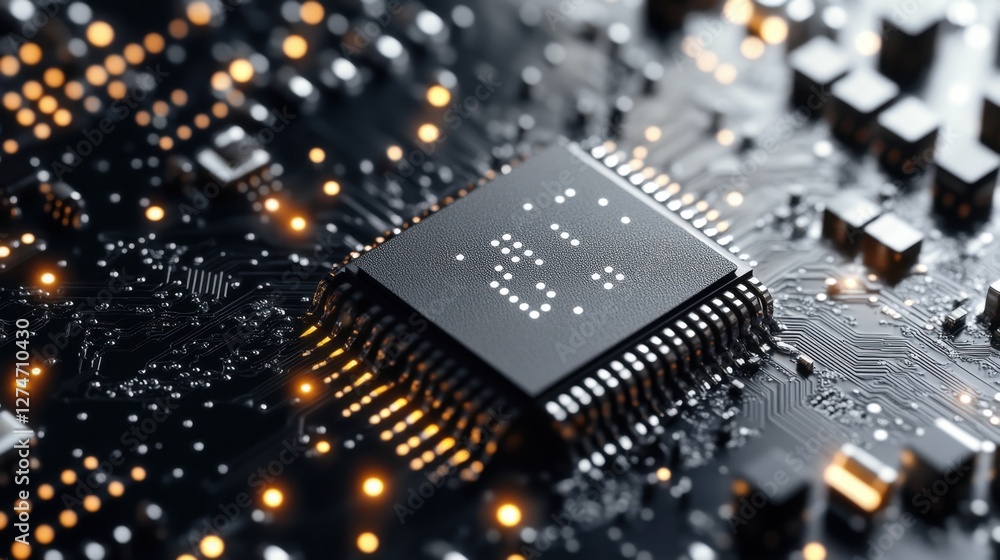 Aufkleber elegant black and silver microchip displayed symmetrically on a futuristic surface.