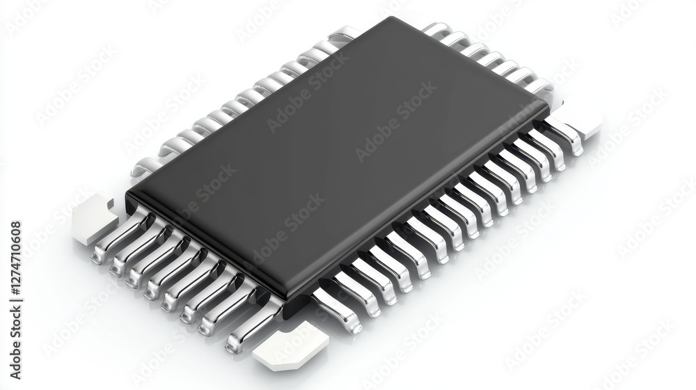 Poster elegant composition of a semiconductor microchip with realistic details.
