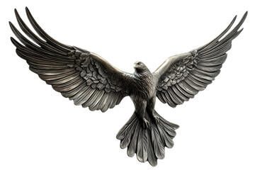 Obraz premium Majestic eagle sculpture soaring gracefully with outstretched wings against a plain backdrop isolated on transparent background