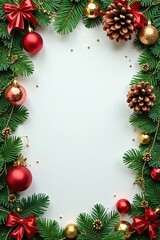 Festive Christmas background with garlands and wreaths , rustic decorations, christmas backdrops, evergreen boughs