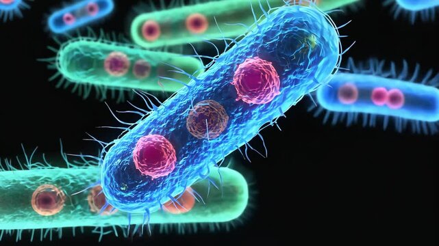 Abstract bacteria or microbes under a microscope, close up