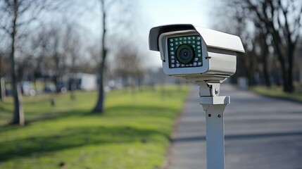 Close-up of a modern outdoor home security camera, showcasing advanced surveillance technology for safety, monitoring, and protection.