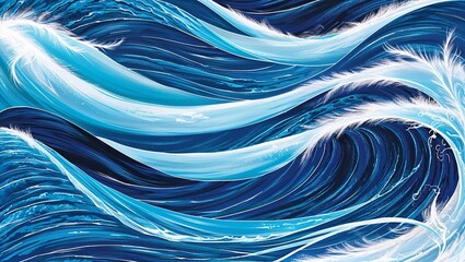 Stylized ocean waves convey movement and energy in an abstract style.