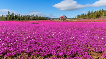 Vibrant pink flower field rural landscape nature photography spring season scenic view beauty of nature