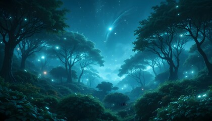 Glowing Night Forest with Digital Light Particles