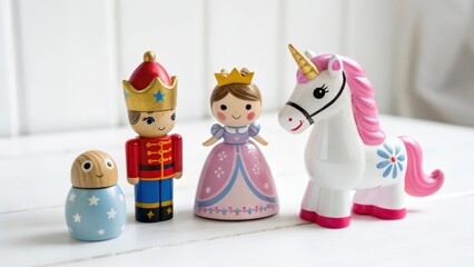 Wooden Figurines on White Background