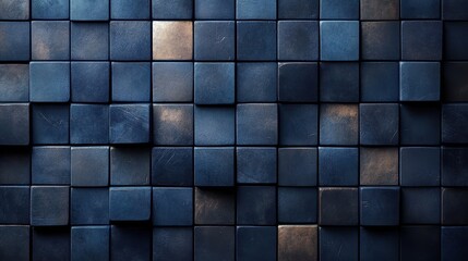 Dark blue textured cube pattern with subtle lighting and shadow effects