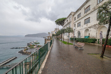 Sorrento Amalfi and Positano towns ona a bad winter weather the Sorrento Peninsula near Naples Italy