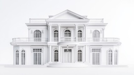 Elegant white neoclassical mansion with symmetrical design and columns